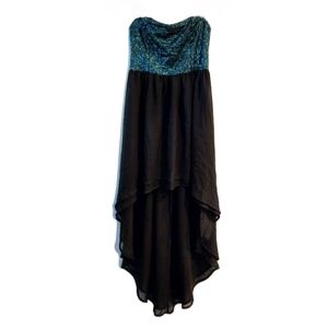 Forever 21 Black and Teal Strapless High-Low Dress